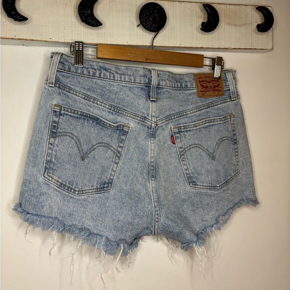Levi's Premium 501 Light Blue Distressed Denim Shorts - Picture 5 of 9